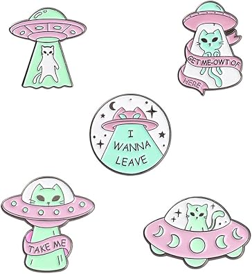 Enamel Cartoon Brooch Pins Set Creative UFO Spaceship Alien Brooch Cute Mushroom Cat Frog Hedgehog Animal Brooch Lapel Backpack Badge Hat Clothes Bag Decoration Accessories Gifts for Women Girls