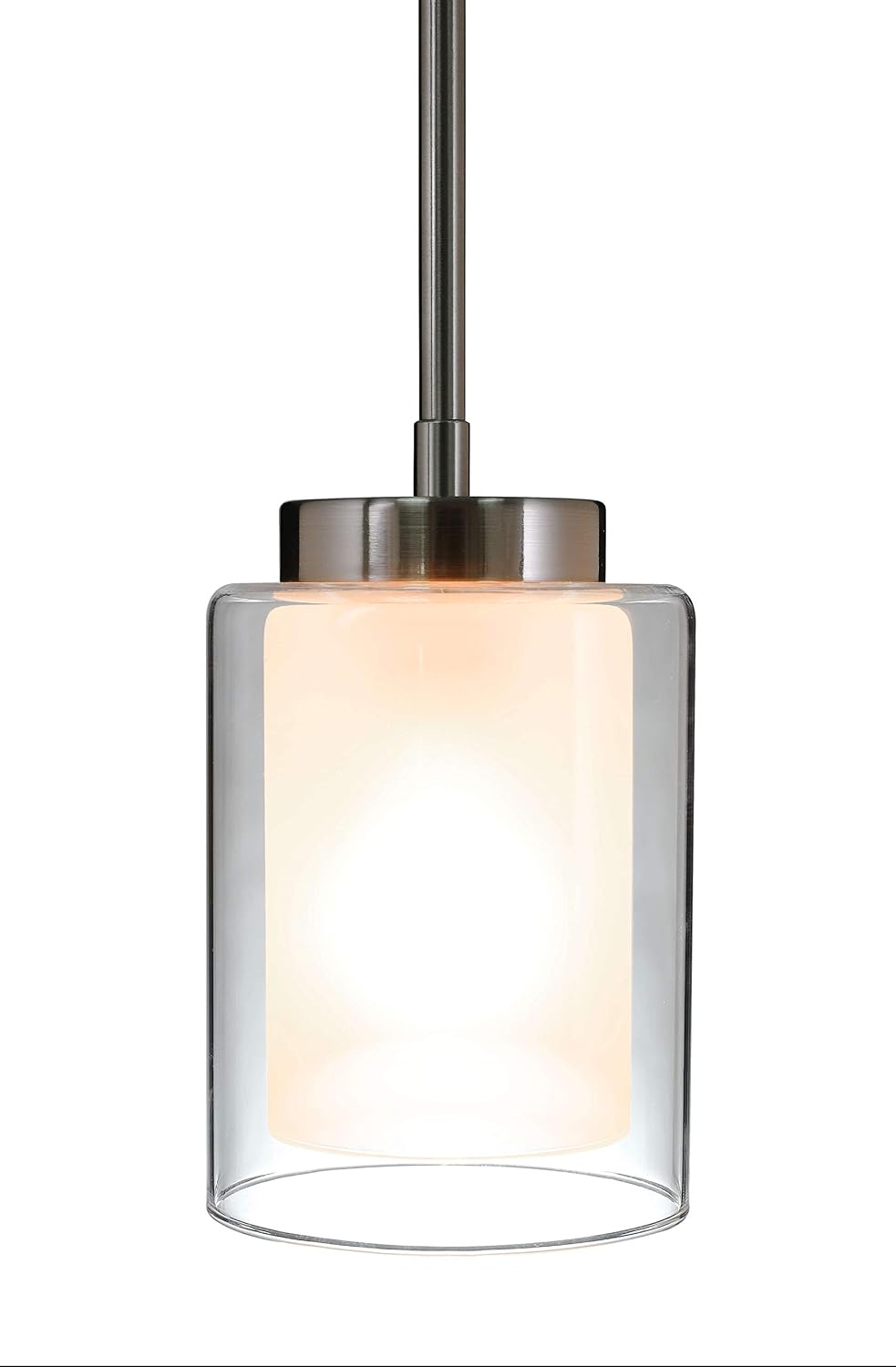 XiNBEi Lighting Pendant Lighting Modern 1 Light Mini Pendant Light with Dual Glass in Brushed Nickel, Adjustable Hanging Ceiling Light for Kitchen & Living Room XB-P1195-BN