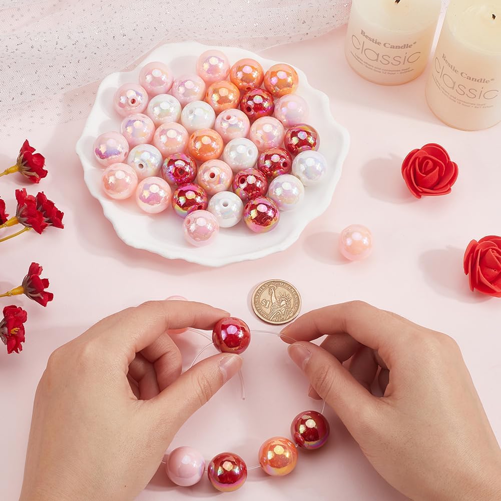 50Pcs 5 Colors Pink AB Beads Valentine's Day Beads Bulk 20mm Romantic Round Acrylic Holiday Multicolor Bubblegum Gumball Beads for Crafts Jewelry Making Bracelets Necklaces Home Decoration