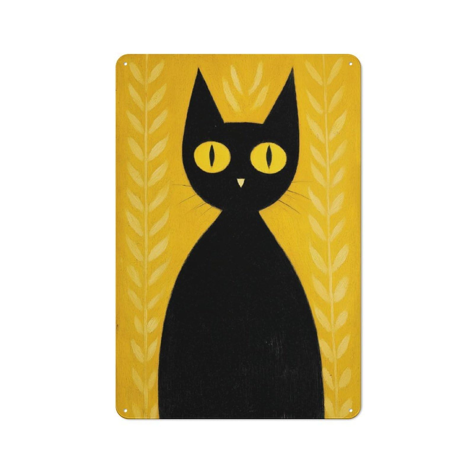 Junmoney Style Metal Wall Sign 30X20cm Featuring Black Cat On Yellow Background For Café Or Home Bar, A Decorative Gift For A Newly Furnished Café And Home Bar