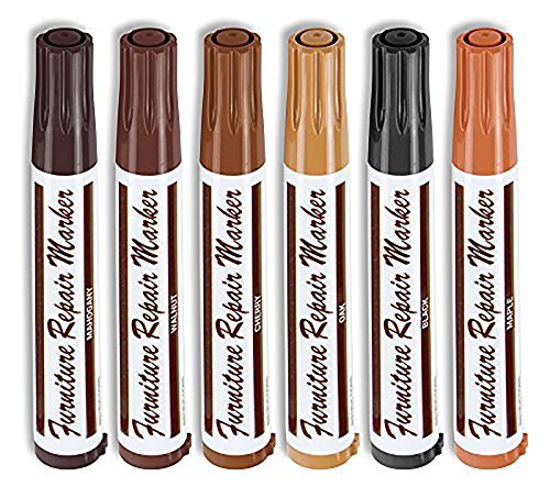 Imperial Home 6 Pcs Wood Stain Markers Set - Furniture Restoration & Repair Marker Pens - 6 Felt Tip Wood Markers - 6 Wax Stick Crayons - Maple, Oak, Cherry Walnut, Mahogany, Black
