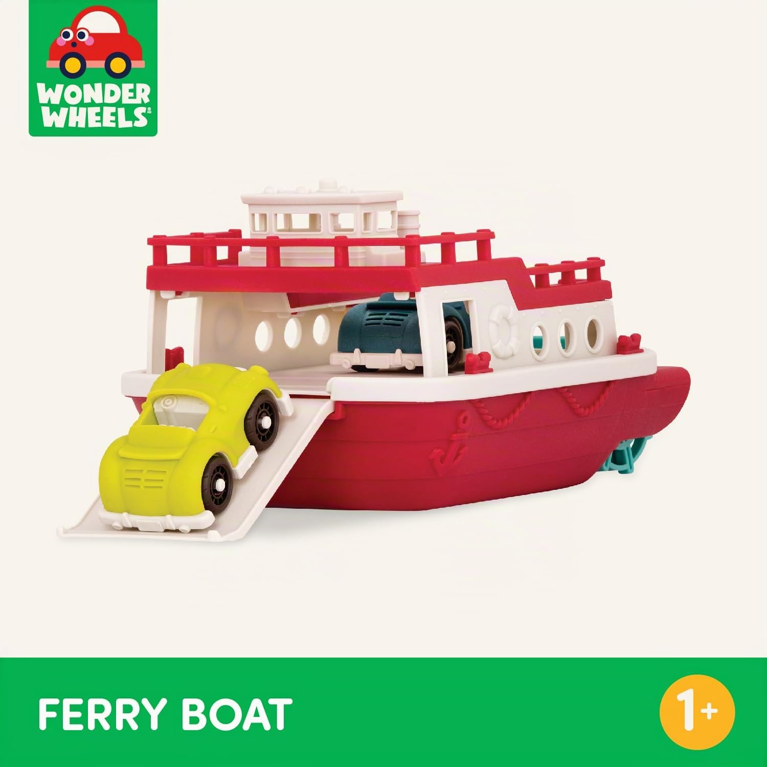 Battat - Transbordador - Ferry y carros - 2 Mini Coches de Juguete - Juguete de Piscina y baño para niños pequeños - 12 Meses +