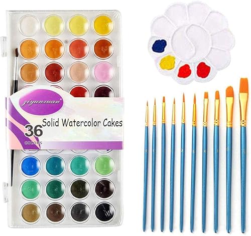 Pintura de acuarela sólida de 36 colores con 11 pinceles de pintura profesionales, juego de paleta de acuarela para adultos y niños, suministros de