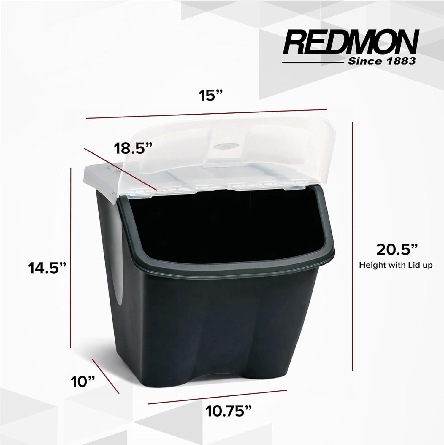 Redmon Since 1883 10 Gallon Stackable Shutter Bins, Black, 7316
