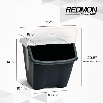 Redmon since 1883 10 Gallon Stackable Shutter Bins, Black, 7316