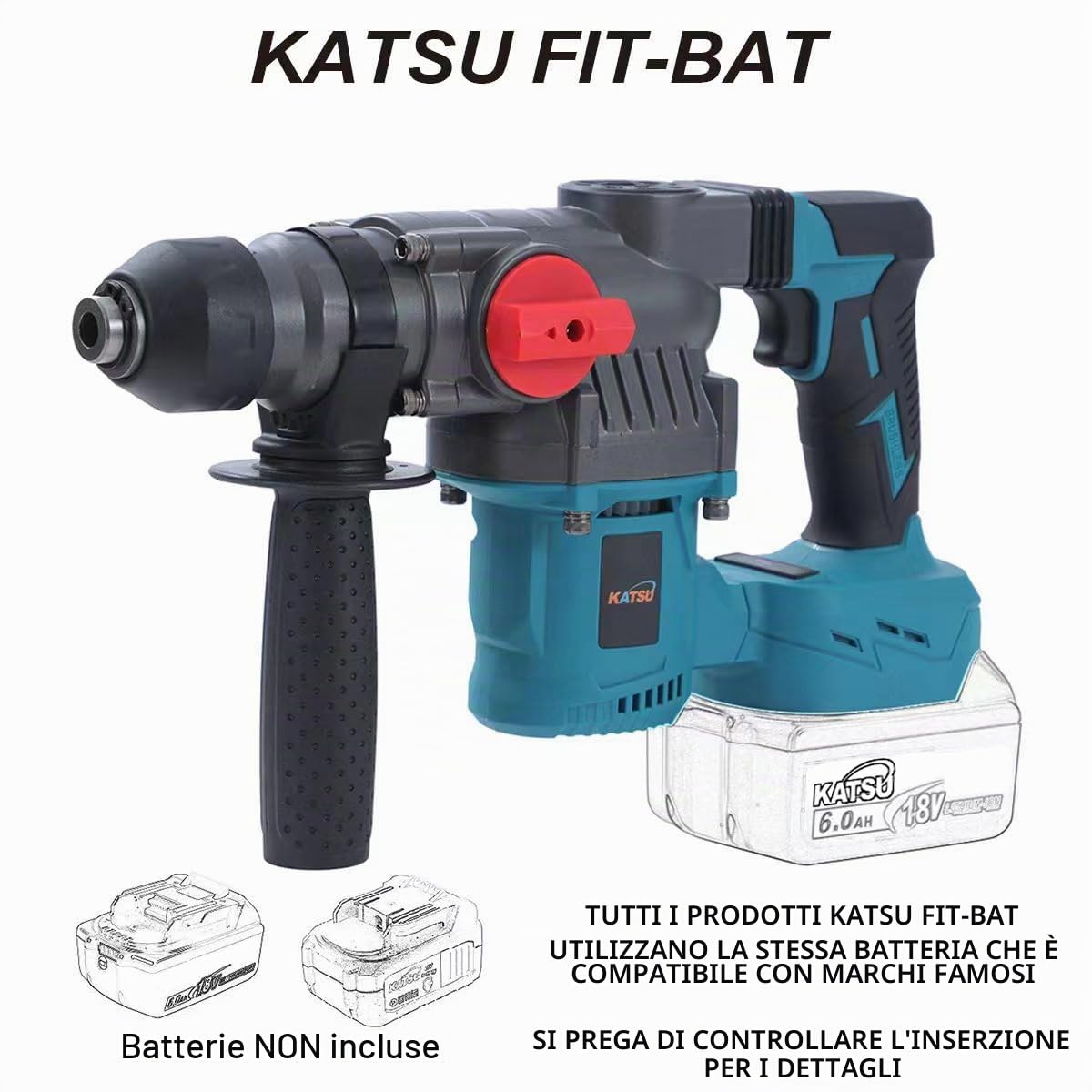 KATSU FIT-BAT Martello demolitore perforatore a batteria SDS da 21 V, 26 mm, per cantieri domestici, perforazione di scalpellatura del calcestruzzo, senza batteria e caricabatterie 102403