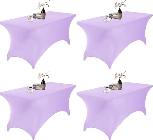 Miniatura 1 de Paquete de 4 manteles impermeables de elastano de 6 pies elastano de 6 pies impermeables para fiestas bodas banquetes y eventos lavanda