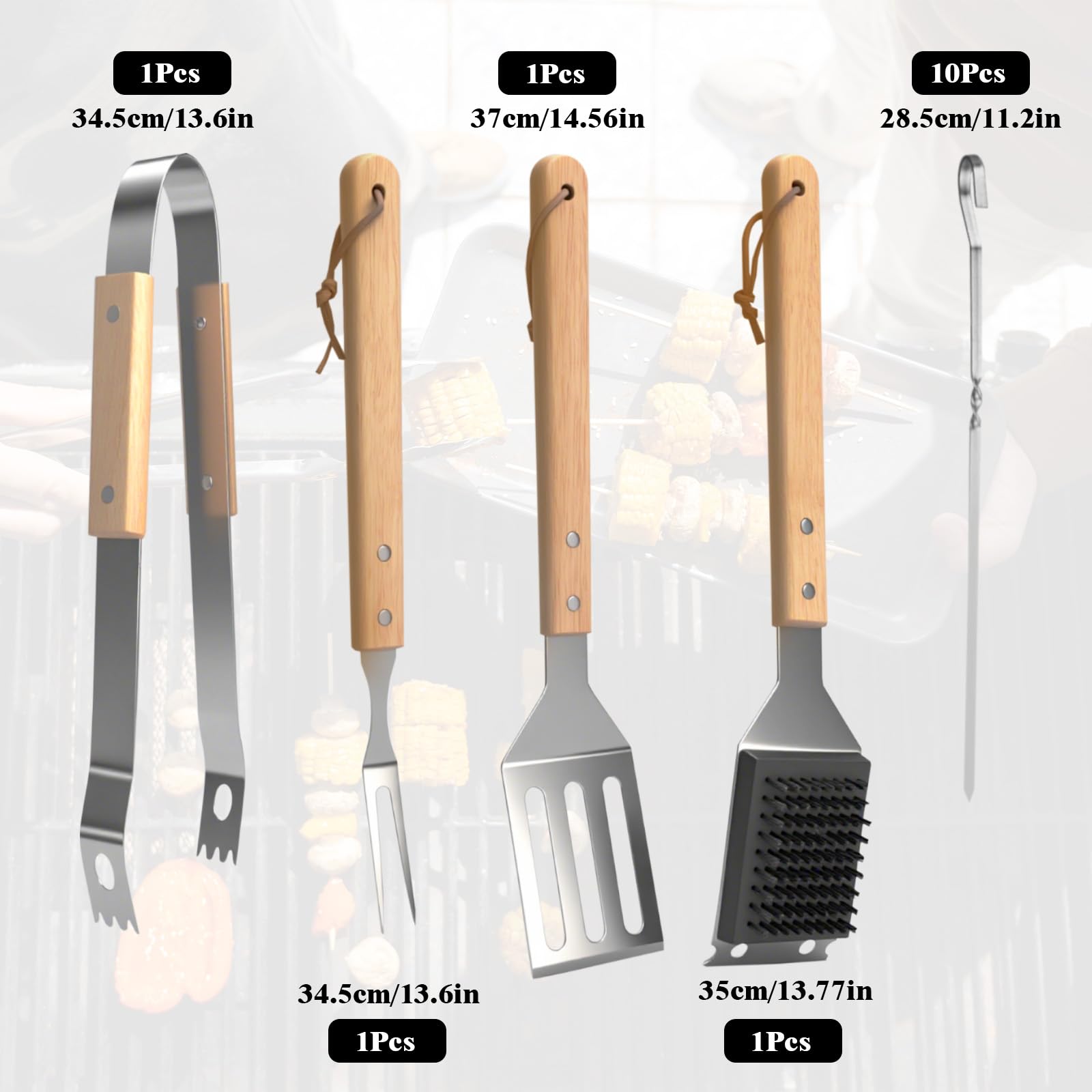 Ensemble Ustensiles Barbecue en Acier Inoxydable avec Sac, Spatule et Fourchette pour Extérieur