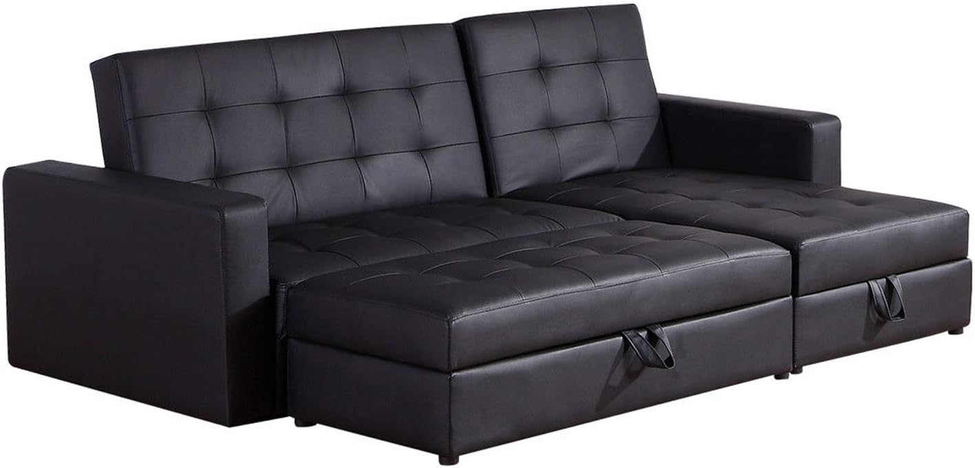 HOMCOM 3-Seater Sofa Bed Sleeper Chaise Couch w/Storage Sectional Living Room Furniture - Black