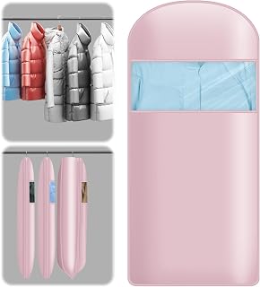 Space Saving Garment Bag for Hanging Clothes with Self-Compression Zipper, Compression Hanging Storage Bags for Down Coat, Dust Cover for Down Jackets, Winter Coats, Closet Clothes Storage(Pink, XL)
