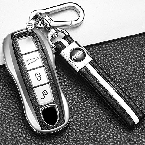 ontto Stylish Key Fob Cover for Porsche 2022 2022 Key Case Soft TPU Key Shell with Keychain for Panamera Cayenne Macan 2019 2022 Remote Keyless Silver