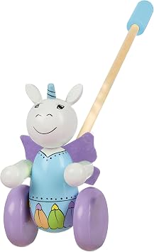Orange Tree Toys Push Along Unicorn - Wooden Toy, Colorful Wheeled Character w/Handle, Push & Pull, Encourage First Steps, Toddler & Kids, Ages 1+
