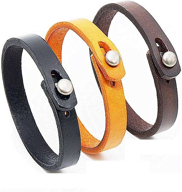 Mens Genuine Leather Bracelet - Handmade Adjustable Leather Cuff Bracelet punk Style leather wrap Wristband for Men