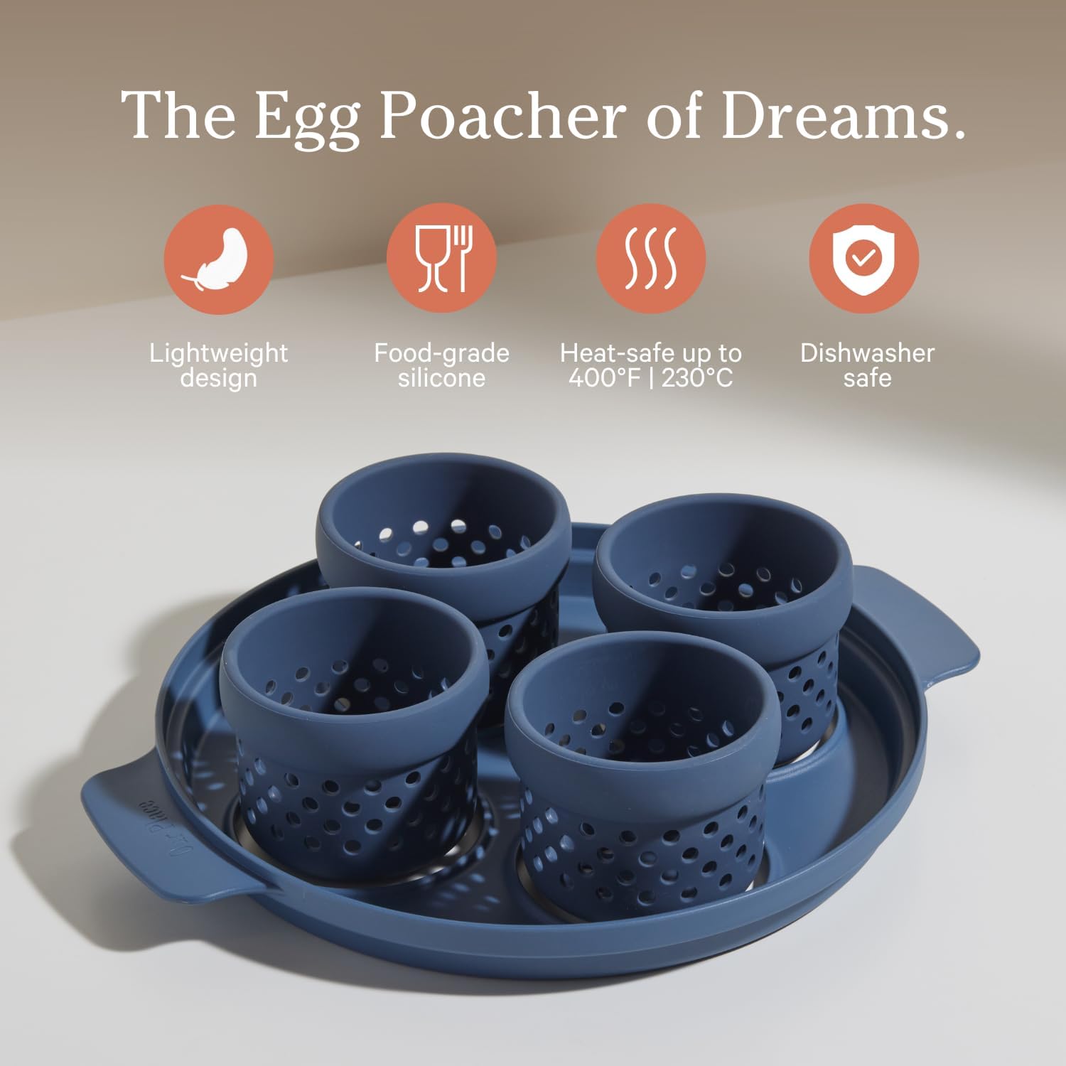 Our Place Silicone Egg Poacher Add-On - Easy-Use Poaching Set | Fail-Proof Water Bath Design | Includes Sturdy Nylon Platter & Perforated Cups | BPA-Free, Dishwasher Safe | Blue Salt