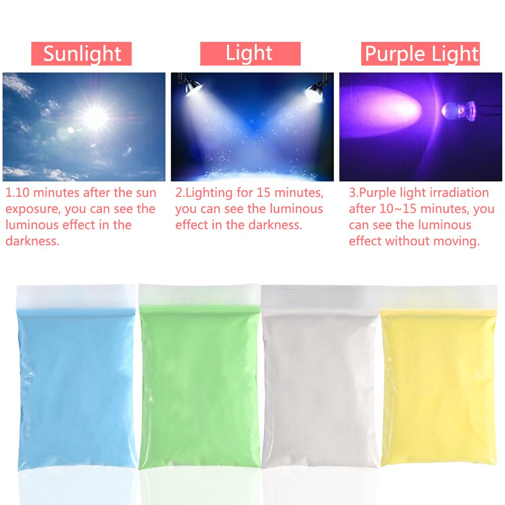 Polvere fluorescente, polvere fluorescente, 100 g, pigmento in polvere per fai da te, per decorare custodie di telefono, biciclette, magliette, nail art (celeste