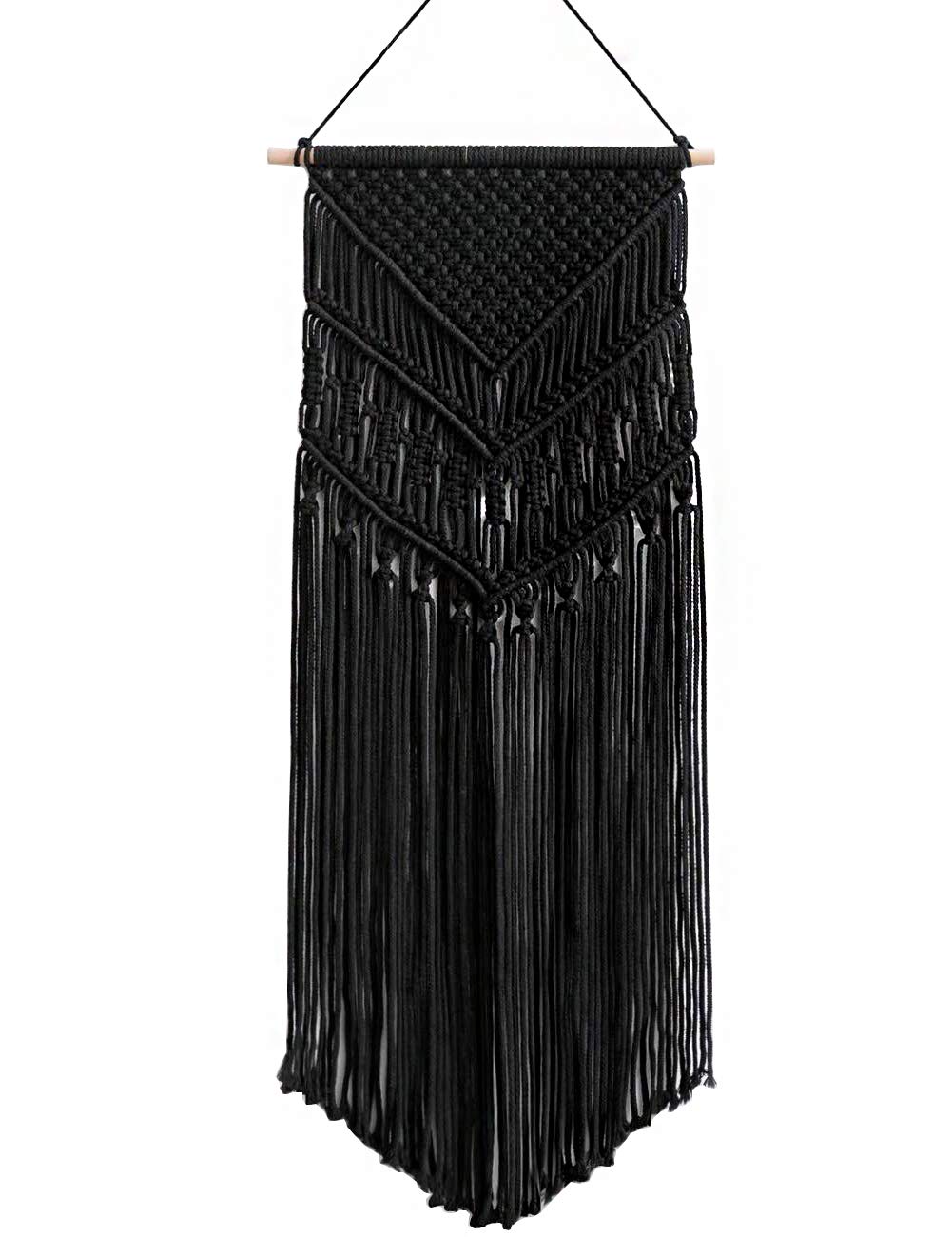 Oululu Macrame Wall Hanging - Cotton Rope Woven Tapestry Boho Chic Home Decoration( Black, 14" W x 33" L)