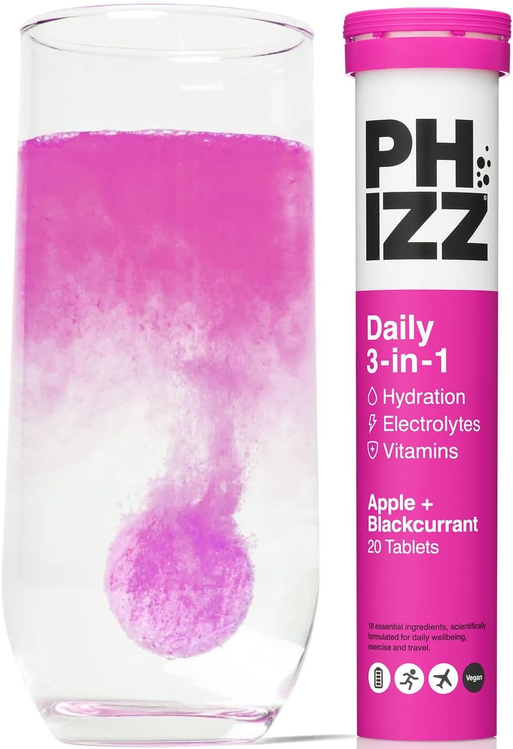 Phizz Electrolytes, Multivitamin & Hydration Tablets - 20 Effervescent Rehydration Electrolyte Tablets - 18 Vitamins & Minerals, Vitamin C, Vegan, Vegetarian & Low Calorie (Apple * Blackcurrant)