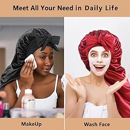 2pcs Long Satin Bonnets with Tie Band, Large Braid Bonnet Silky Hair Cap for Locs Women Sleeping, C