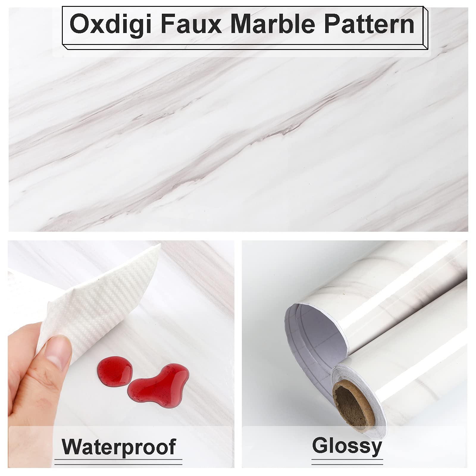 Oxdigi Marble Contact Paper 24 x 196 inches Self Adhesive Peel & Stick Wallpaper for Kitchen Countertop Cabinet Furniture Waterproof PVC Removable White