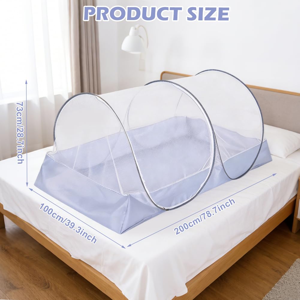 Składana moskitiera typu Pop Up, moskitiera podróżna, moskitiera na łóżko, 200 x 100 x 73 cm, rodzinna moskitiera na łóżko, skutecznie zapobiega komarom, dla dzieci, do biura, na kemping