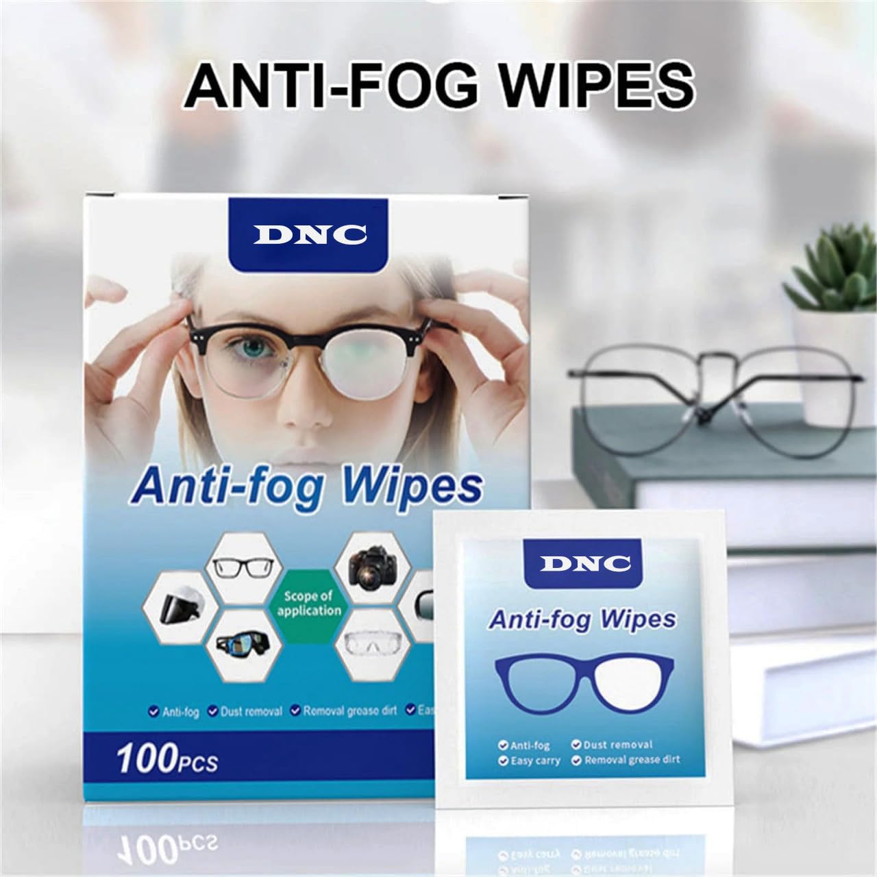 DNC 100Pcs Anti Fog Wipes for Glasses, Individually Wrapped Lens Cleaner Wipes Pre-Moistened Lens & Screen Cleaning Wipes for Laptop Computer, Pc Monitor, Phone, Watch, Camera Lens. 2