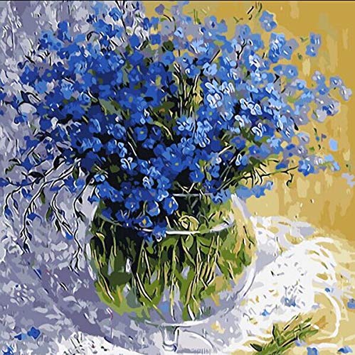 WOWDECOR Art Supplies Blue Fresh Flowers DIY Paint by Numbers Kits 40 x 50cm with Painting Brushes Canvas (Frame) โ image 1