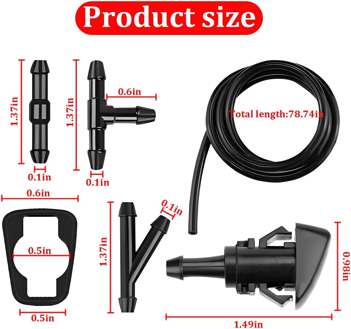 11PCS Car Windshield Washer Nozzle Kit, Windshield Wiper Spray Washer Jet with 2M Fluid Hose & 6 Connectors 2 Nozzles, Replaces 4805742AB 5113049AA, Compatible with Patriot Caliber