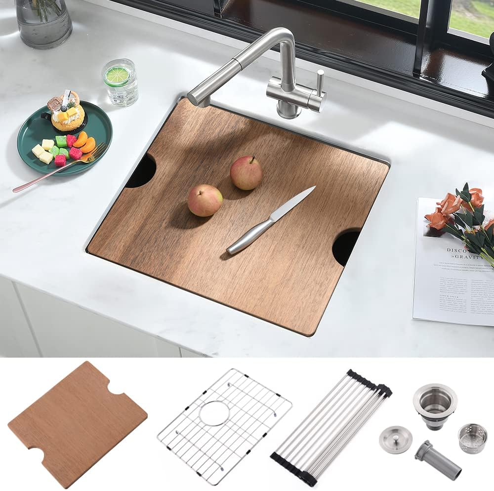 21 Inch Undermount Bar Sink Workstation-iAnomla 21x19 Stainless Steel Bar Sink Undermount Kitchen Sinks Outdoor 16 Gauge Single Bowl Rv Sinks with Cutting Board