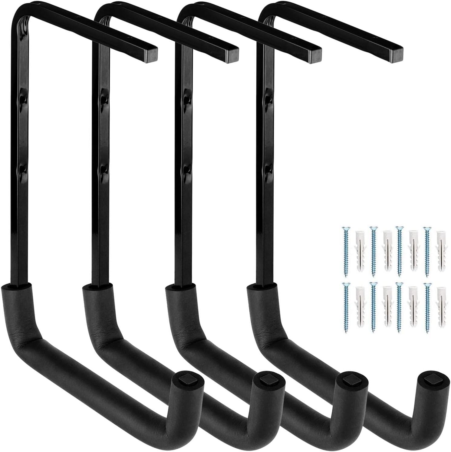 Heavy Duty Garage Storage Hooks, Overhead Garage Storage Rack, 4 Pack Wall Mounted Ladder Hook, Utility Ceiling Hangers & Organizer for Wood,Tools, Bicycle