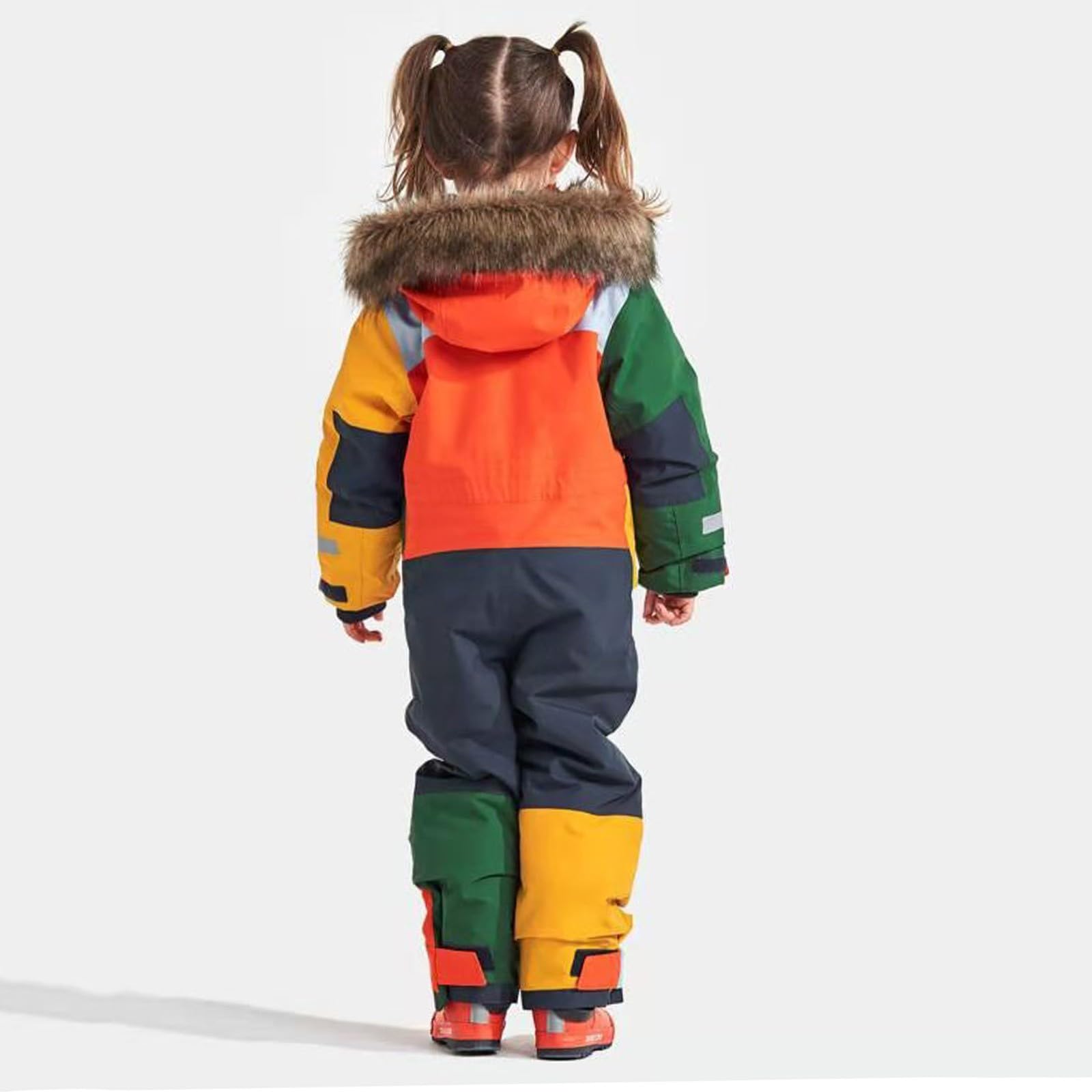 Traje de nieve para niños con forro, traje de esquí unisex, chaqueta de plumón, traje de invierno, mono cálido, ropa de invierno con piel sintética, mono de esquí grueso y suave