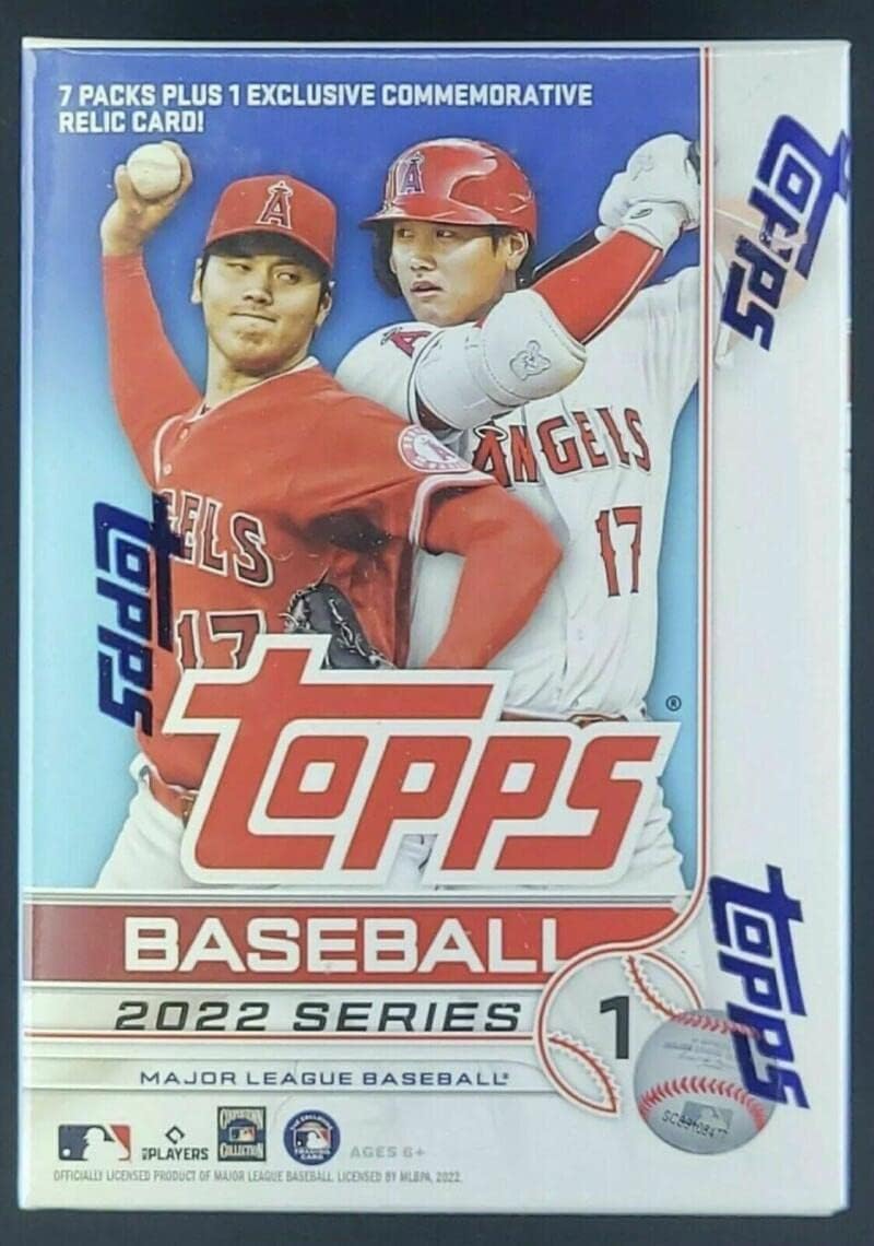 2022 Topps Series 1 Baseball Factory Sealed Blaster Box 7 Packs of 14 Cards plus 1 Commemorative Relic. Thumbnail