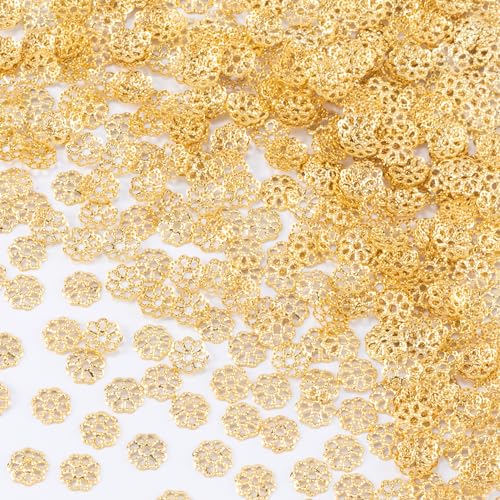 ANCIRS 600pcs 7mm Spacer Beads Caps for Jewelry Making Metal Flower Bead Caps for Bracelet Necklace- Gold