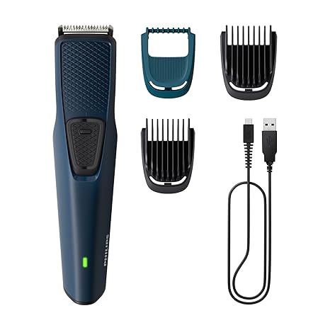 Philips Beard Trimmer for Men | India's No.1 Trimmer | DuraPower Technology | Lasts 4x Longer | Close Trim with Skin Protect Comb | Self Sharpening Blades | Durable | Cordless | Charging Indicator | Travel Lock | No Oil Needed | 2 Year Warranty | BT1232/18,Blue