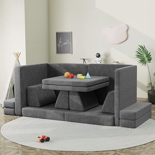 Miniatura 7 de CMFYDAILY 6 sofás plegables de interior para niños, sofá modular para niños pequeños, juego de sofá de juego de suelo, muebles multifuncionales para