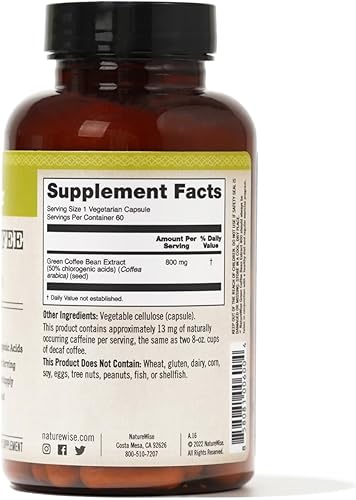Miniatura 8 de NatureWise Extracto de grano de café verde, cápsulas de grano de café verde puro de 800 mg con 50% de soporte de ácido clorogénico para objetivos de