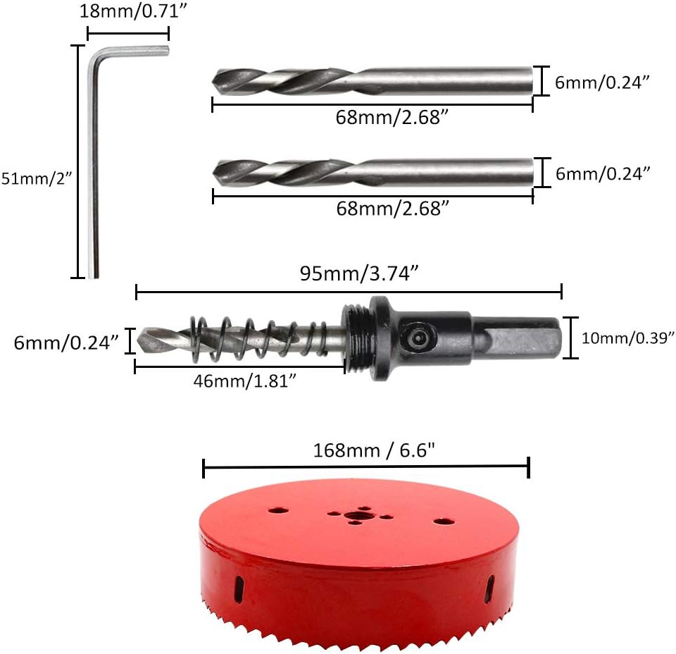 Hordion 168mm 6 5/8 inch Hole Saw, Heavy Duty Bi-Metal Hole Saws Bit Tooth Cutting for Cornhole Boards Drywall Wood Plastic Fiberboard Soft Metal