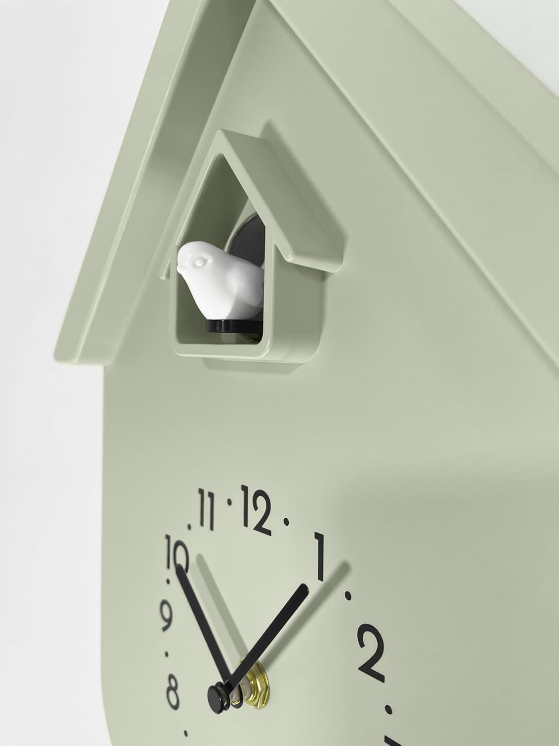 Close-up of the cuckoo bird emerging from its house on the clock