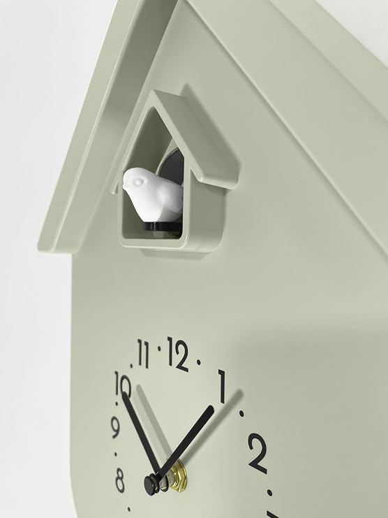 NEXTIME Modern Cuckoo Wall Clock with Night Sensor & Pendulum Twitter (White)