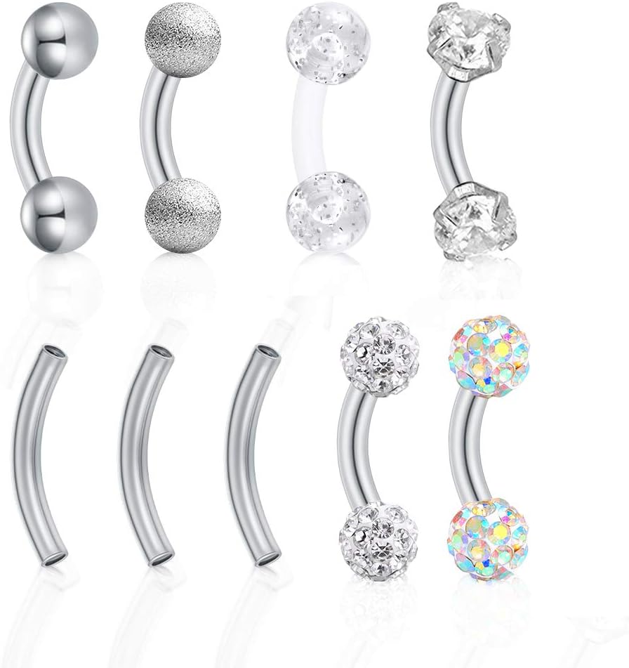 16G 5-7pcs Stainless Steel Rook Daith Earrings Belly Lip Ring Eyebrow Studs Cartilage Tragus Cubic Zirconia Barbell Body Piercing 6mm 8mm 10mm