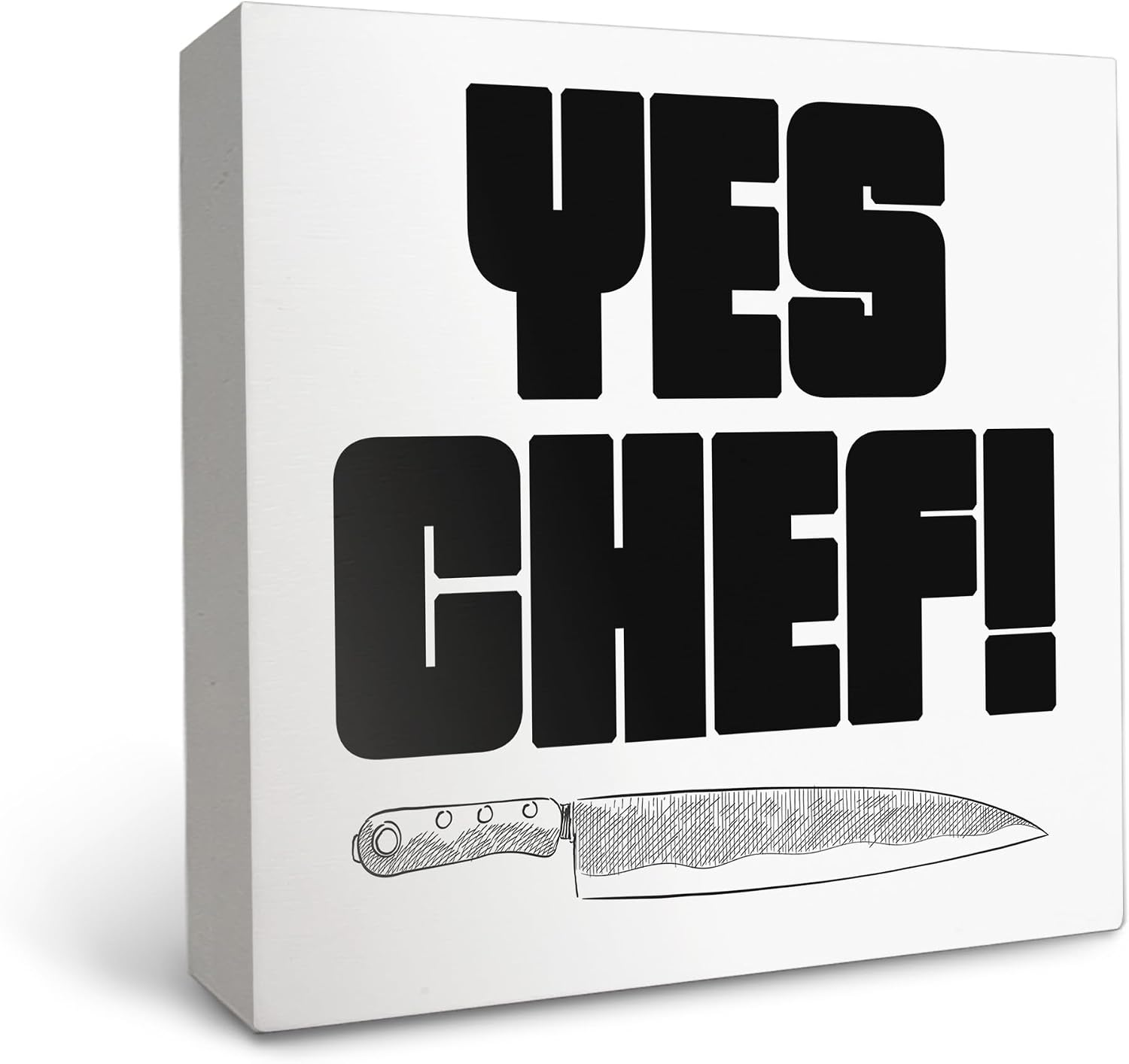 OFlich Yes Chef Wooden Box Kitchen Signs,Funny Chef Kitchen Decor, Black and White Decorations for Countertops, 5x5 Inches