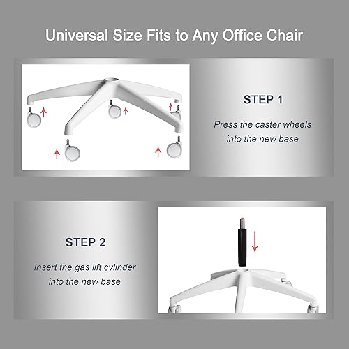 Miniatura 6 de Base de silla de nailon de 28 pulgadas con 5 ruedas, piezas de repuesto para silla de juegos de estudio y oficina en casa, color blanco