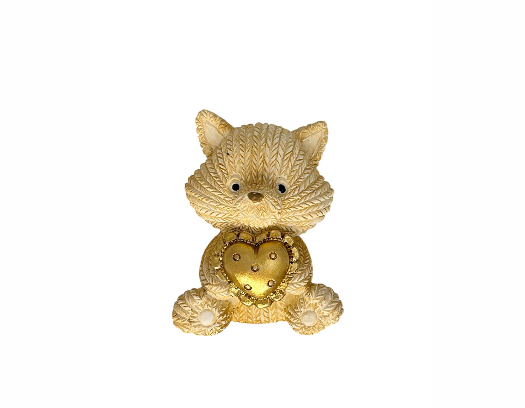 PABEN Magnete Gattino in Resina Beige con Cuoricino Oro, Bomboniera per Nascita, Battesimo, Compleanno, Comunione, cm 5,3, Confezione 24 Pezzi