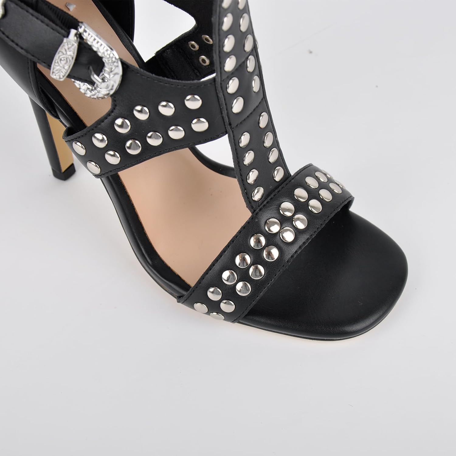 richealnini Knee High Gladiator Sandals with Rivets Back Zip Up Studded Buckle Belt Strap Heels for Women - Image 5