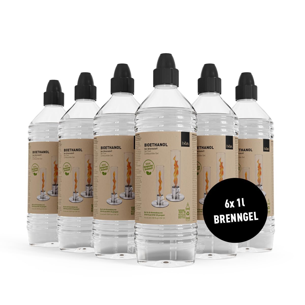 höfats - Spin Bioethanol Brenngel - rußfreie Ethanol Brennpaste 6X 1 Liter Nachfüllflasche - Zubehör für Spin 90 & 120 Tischfeuer, Tischkamin