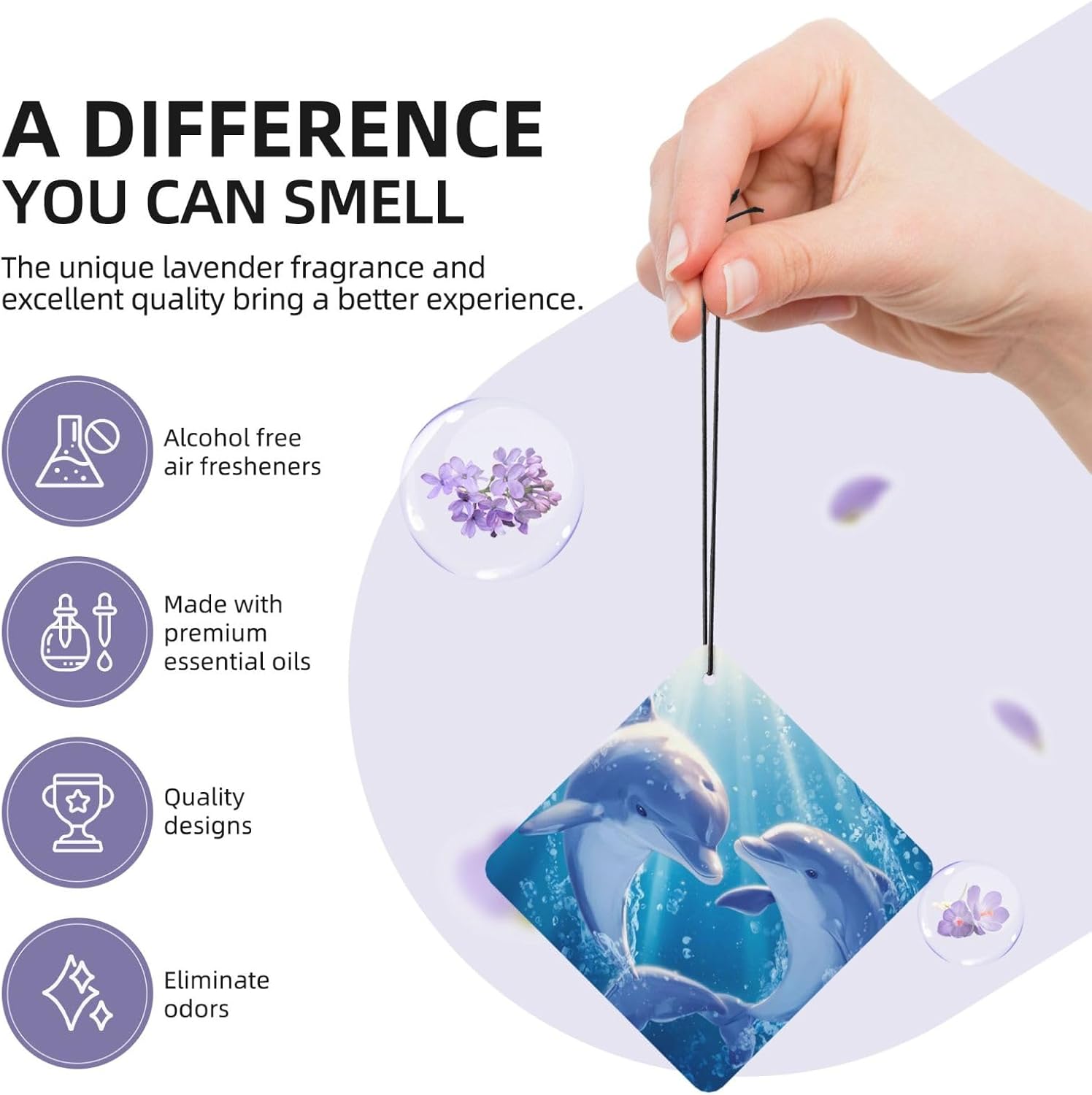 Car Air Freshener 24 PCS Dolphins in Love Hanging Car Air Fresheners Auto Interior Decor Card Freshener Strong Scented Card Lavender Cars Scents for Office Bedroom Close Drawer Square