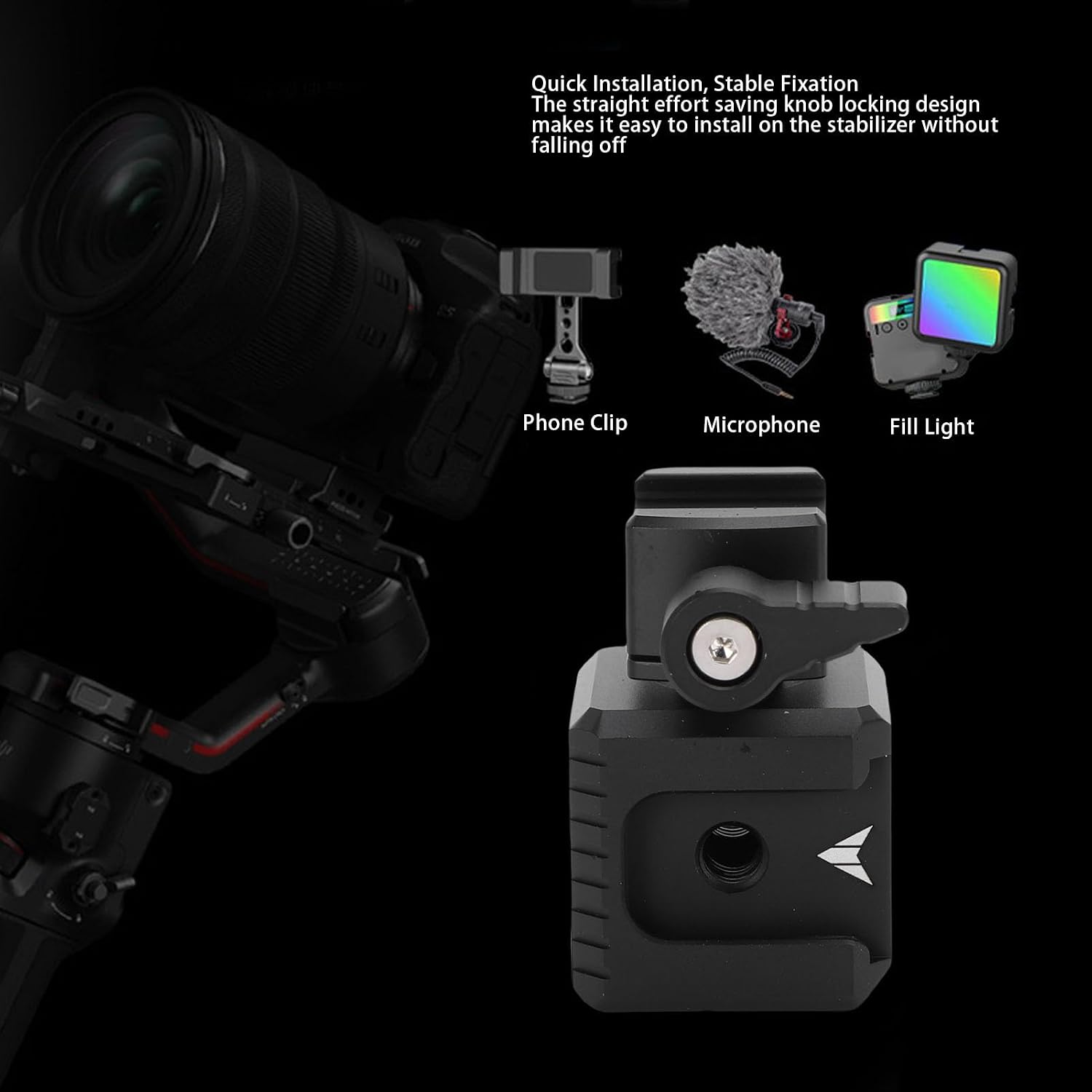 Sanpyl Cold Shoe Adapter Mount for RS2, RSC2, RS3, RS3 Pro, RS4, RS4 Pro stabilizers, Integrates 1/4 inch, 3/8 inch Screw Hole, Rod Clamp Mount Expander