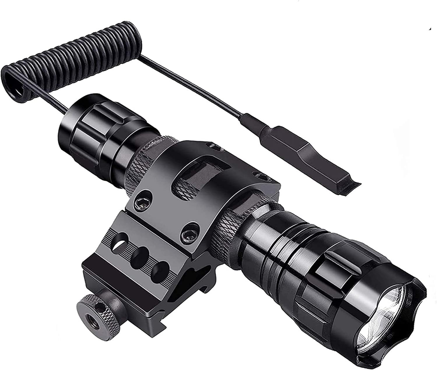 BESTSUN Super Bright Tactical Flashlights Rechargeable WF-501B LED 1200 Lumens Single Mode Small Handheld Flashlights Lamp Torch Set with Pressure Switch, Picatinny Offset /Barrel Mount Included (Picatinny offset mount with 2BAT)