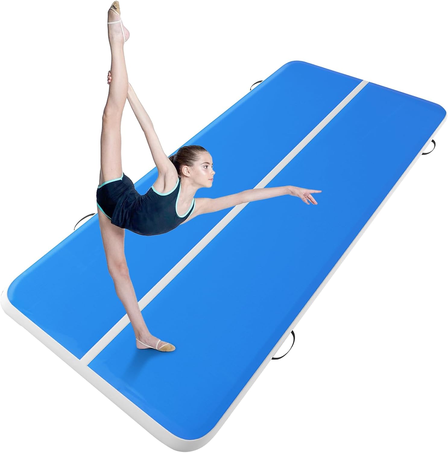 8 Inch Tumbling Track Air Mat Inflatable Gym Mat 20/26 FT with Electric Air Pump for Gymnastics/Training/Home/Cheerleading/Water/Gym/Yoga