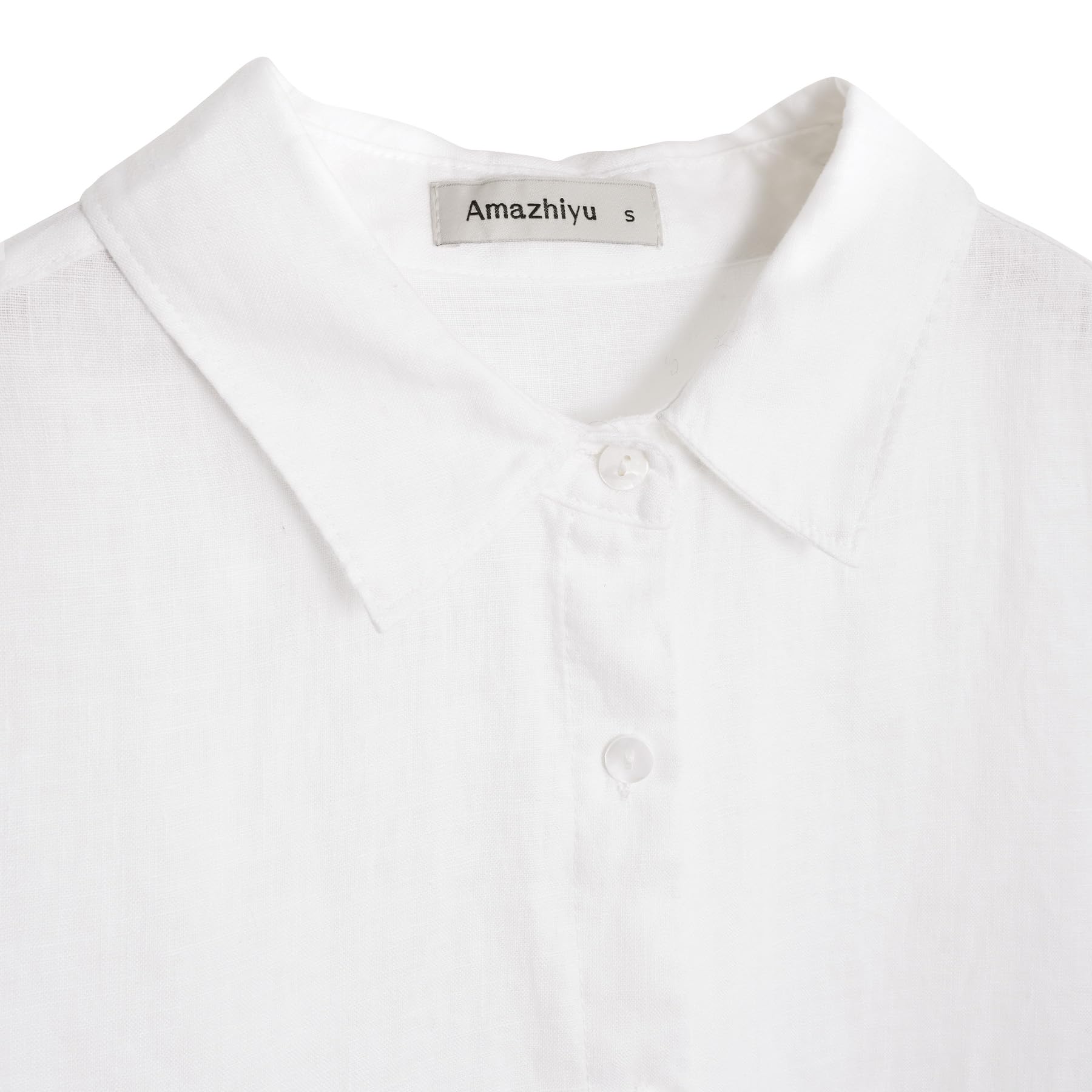 Amazhiyu Camicetta da donna in lino, a maniche lunghe, in lino, elegante, a tinta unita, per l'estate
