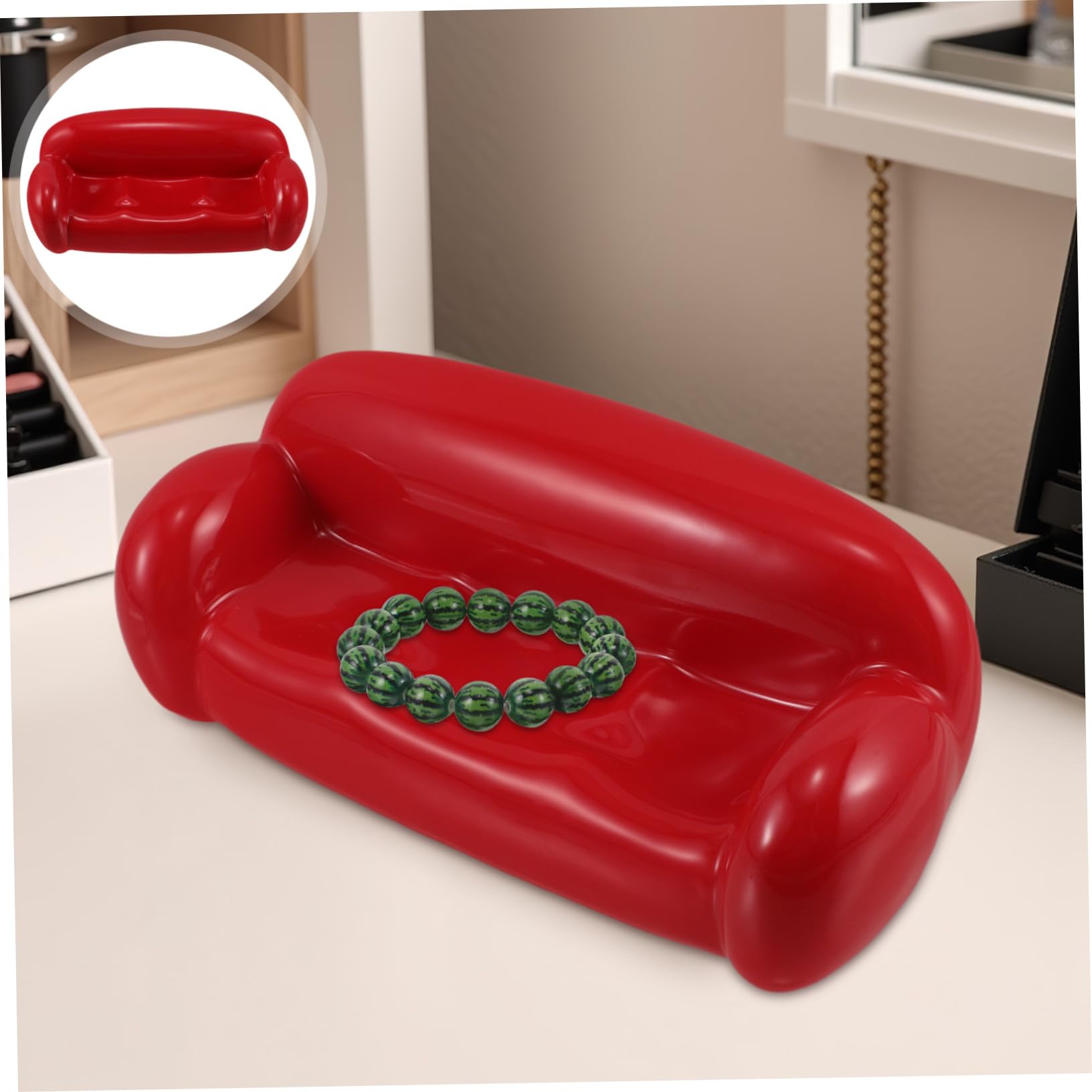 Holibanna Organizador de Joyas de Cerámica Forma de Sofá Pequeño Bandeja para Anillos Pulseras Collares y Pendientes Decoración Funcional para Tocador